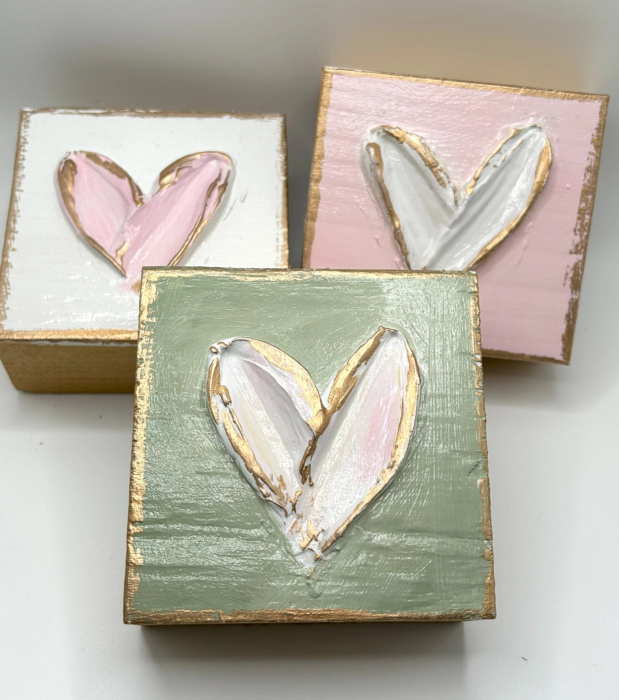 3x3 Hand Painted Heart Wood Block