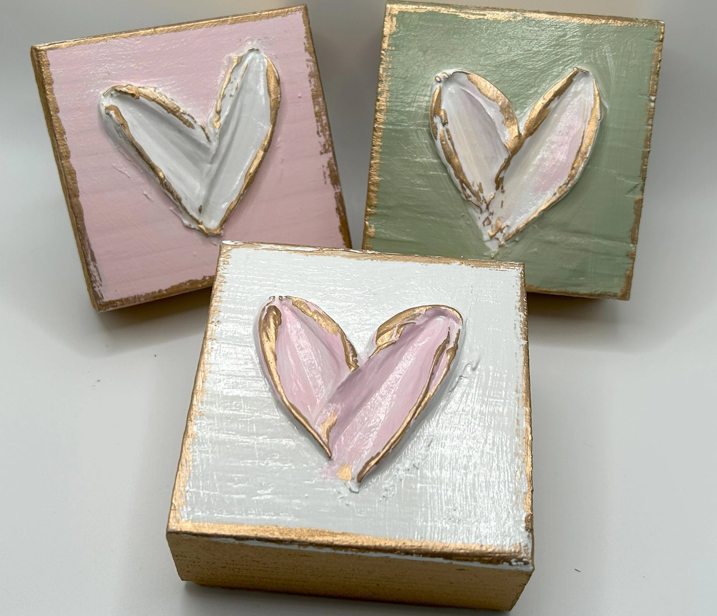 3x3 Hand Painted Heart Wood Block