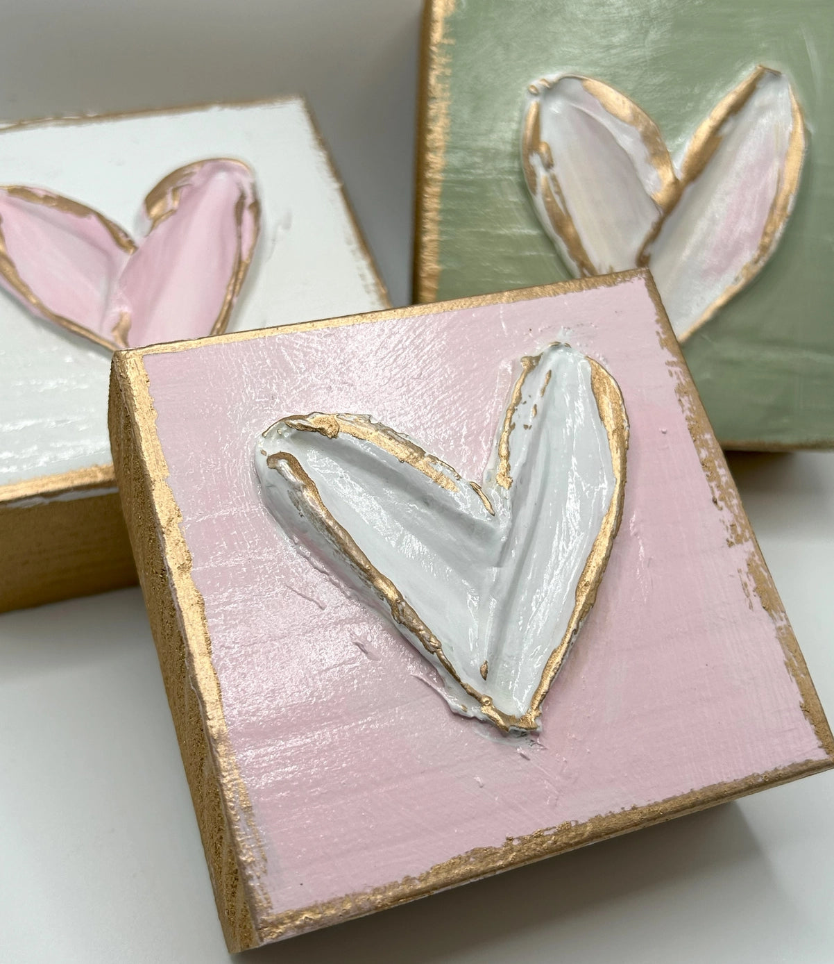 3x3 Hand Painted Heart Wood Block