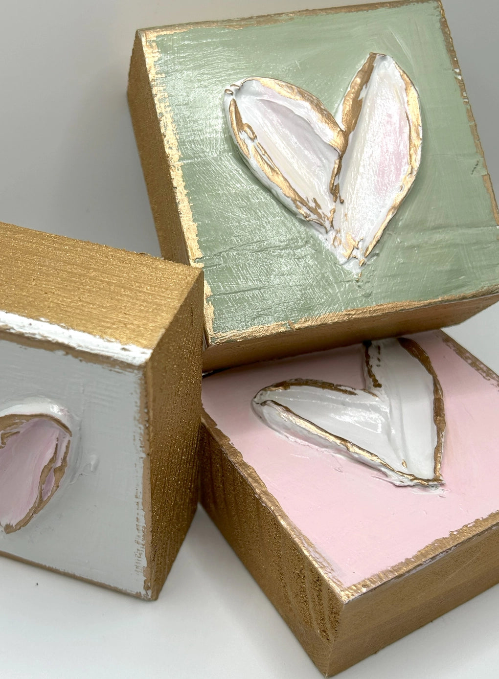 3x3 Hand Painted Heart Wood Block