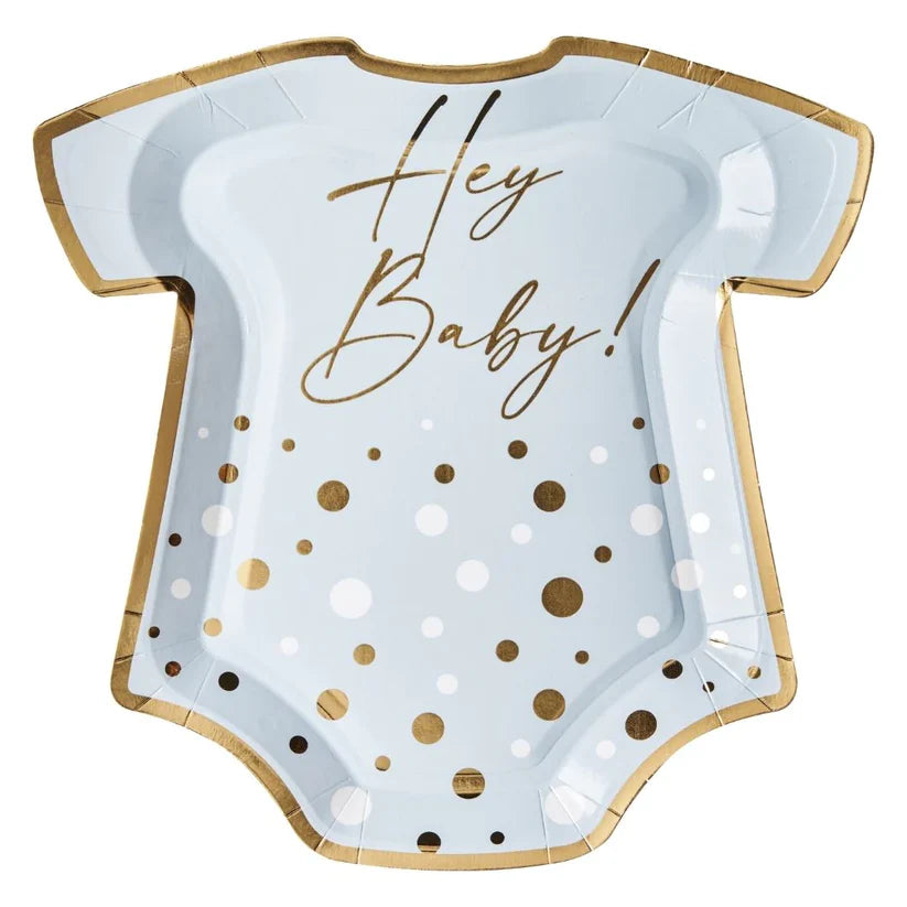 Onesie Die Cut Salad Plate Hey Baby Blue