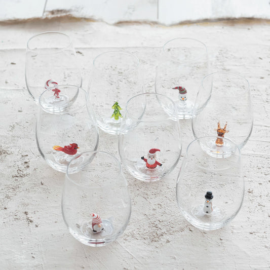 Holiday Stemless Wine Glass With Figure