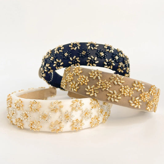 Beaded Metallic Starburst Mesh Padded Headband