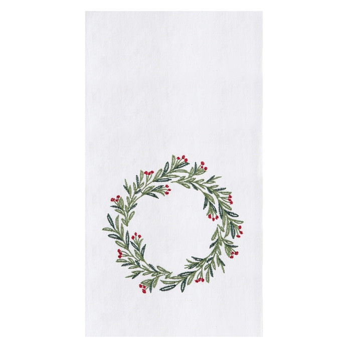 Holly Embroidered Flour Sack Kitchen Towel