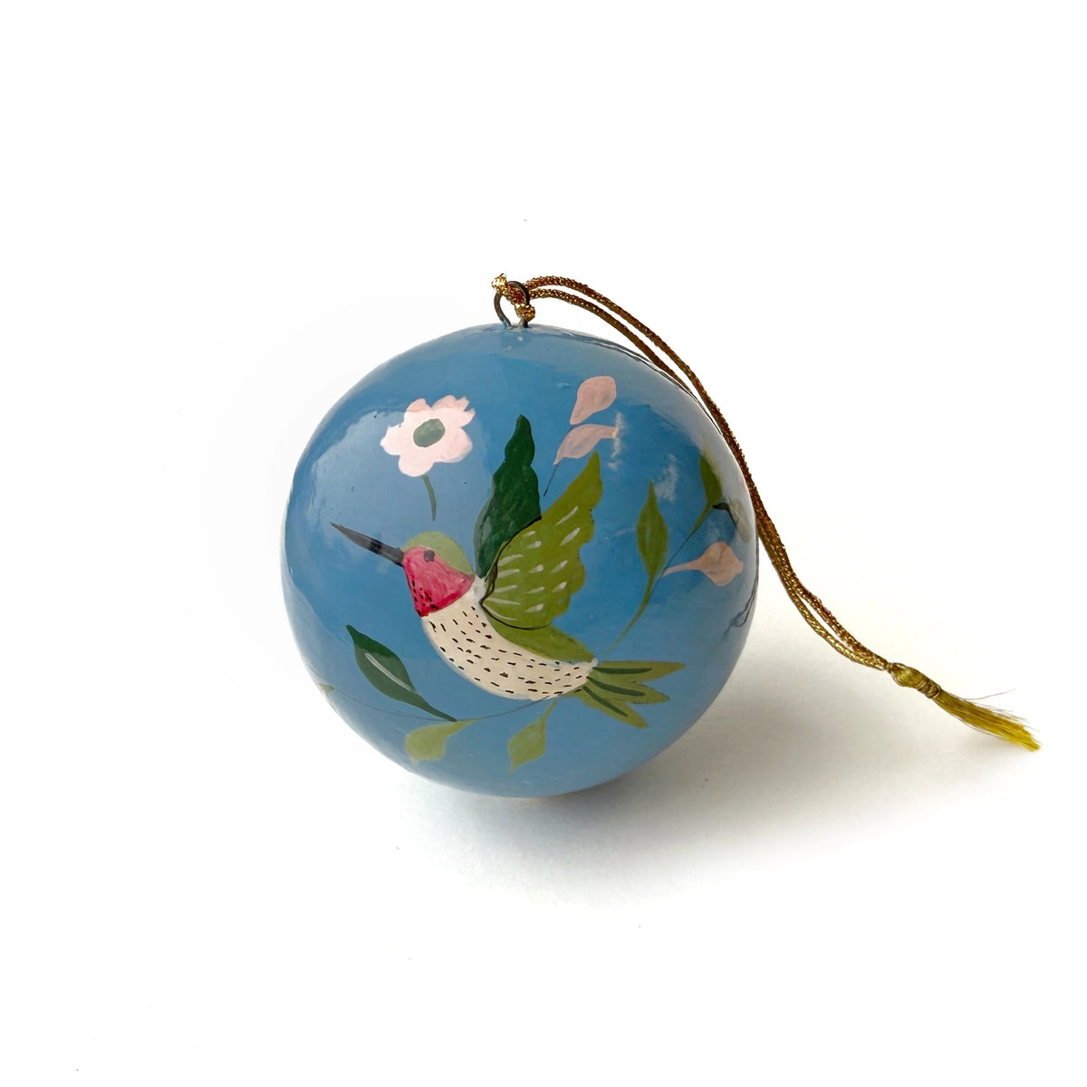 Ruby Throated Hummingbird Paper Mache Ball Ornament