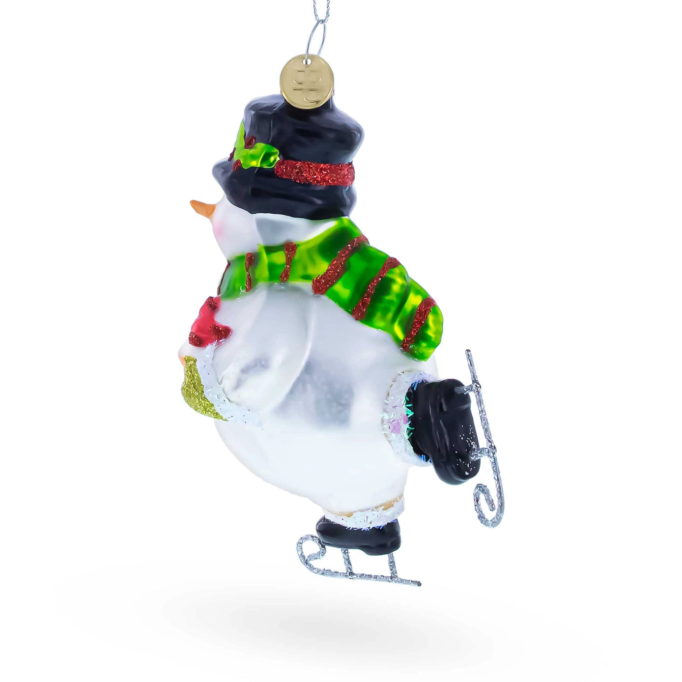 Ice Skating Snowman with Birdhouse Glass Christmas Ornament