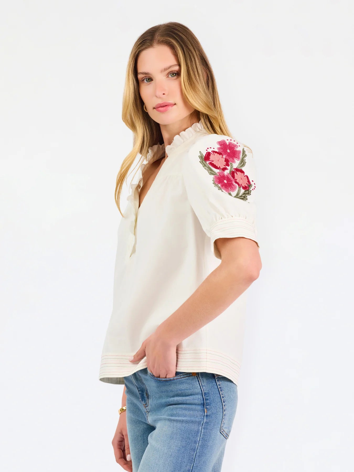 Emmie Embroidered Ivory Floral Top