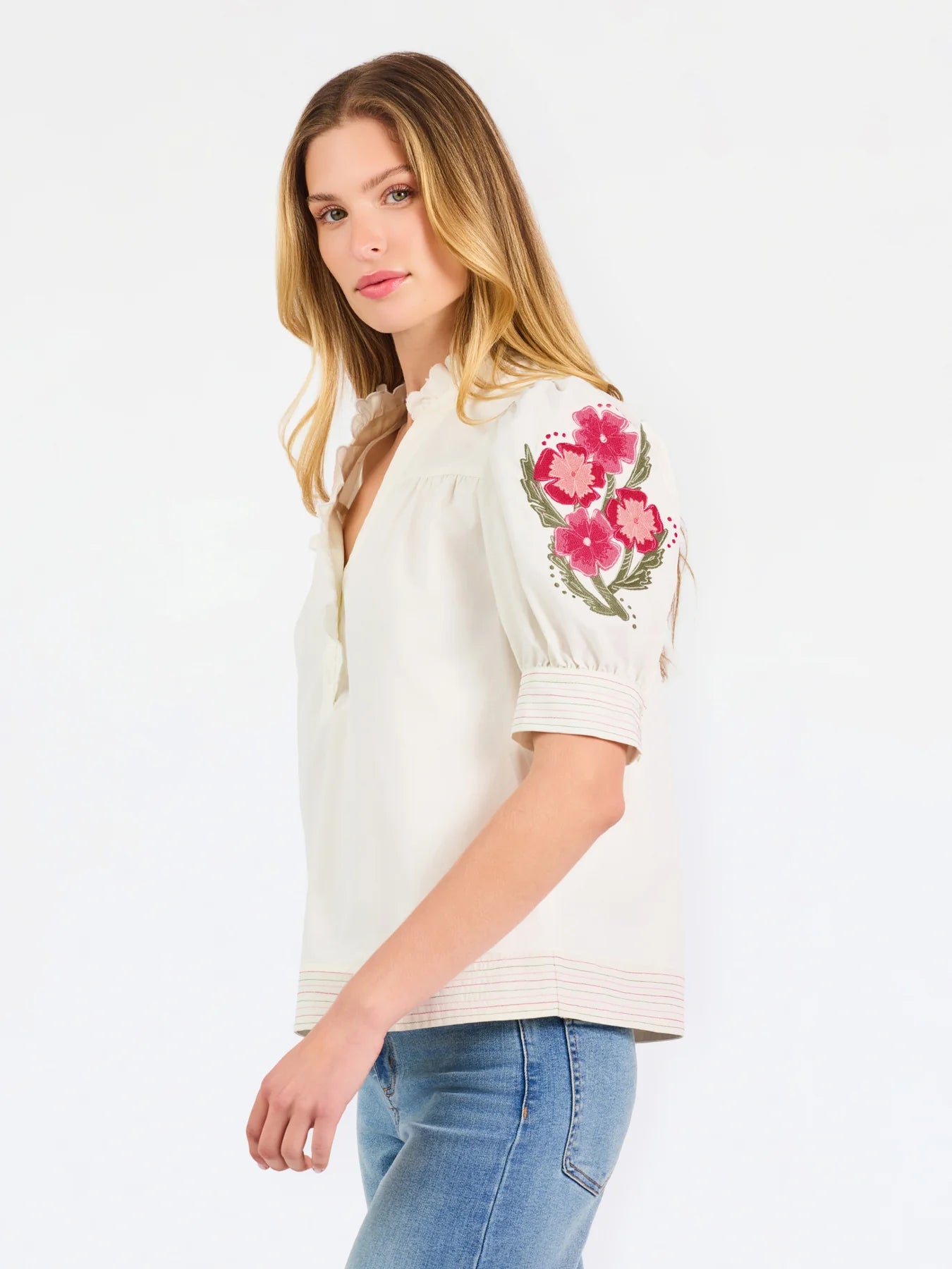 Emmie Embroidered Ivory Floral Top
