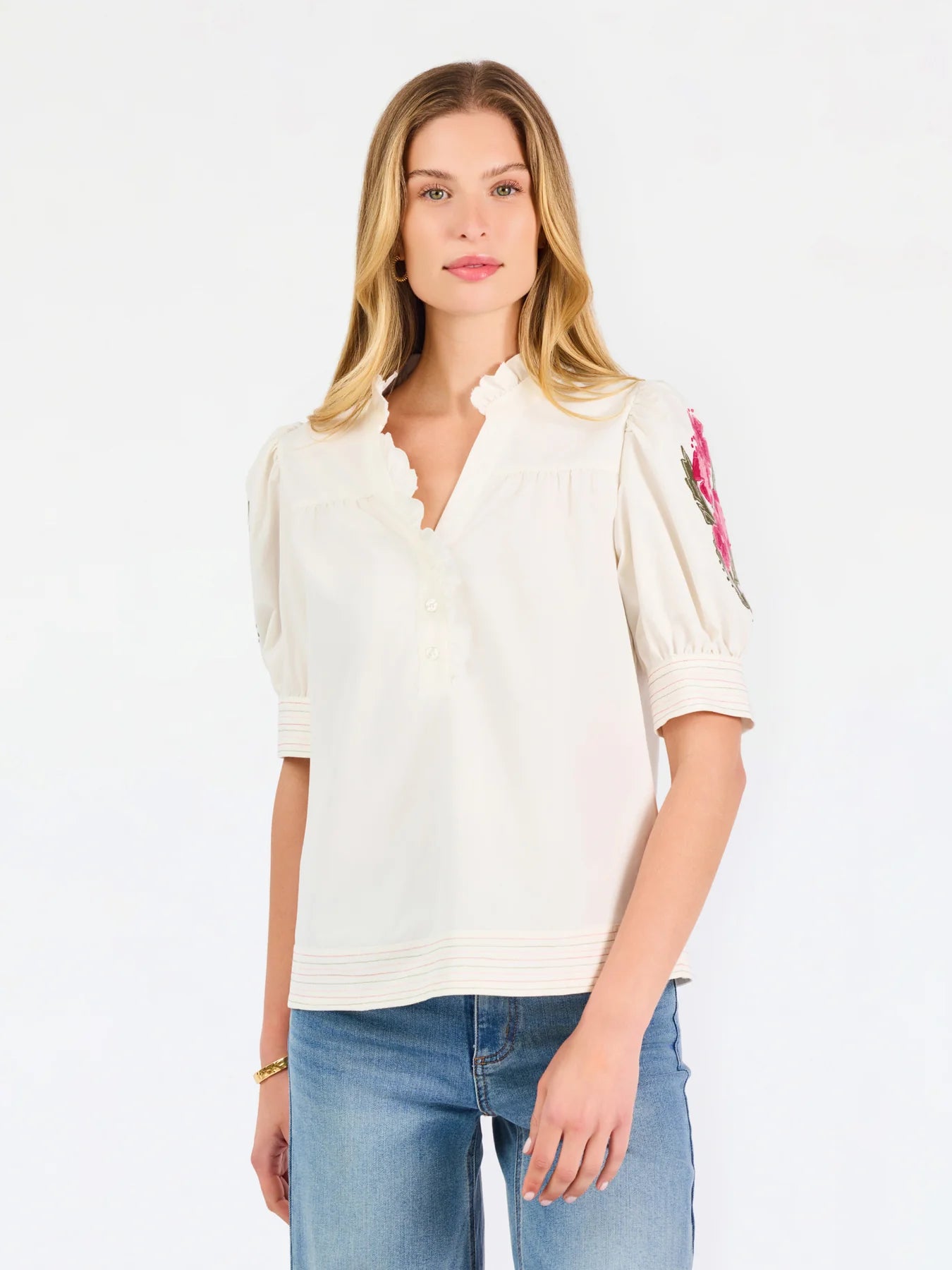 Emmie Embroidered Ivory Floral Top