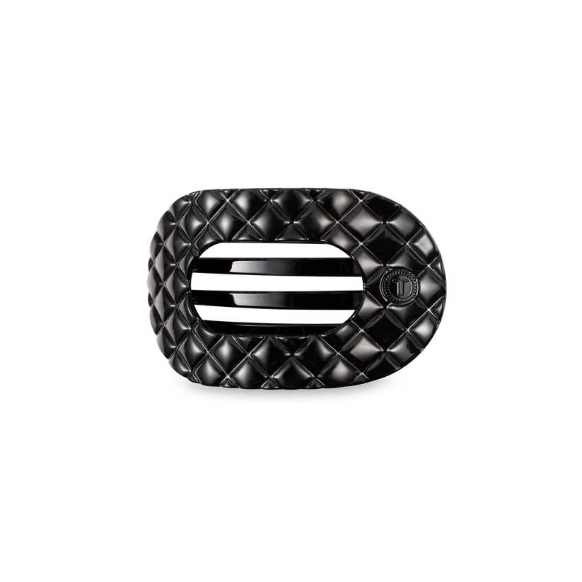 Teleties Jet Black Quilted Flat Round Hair Clip