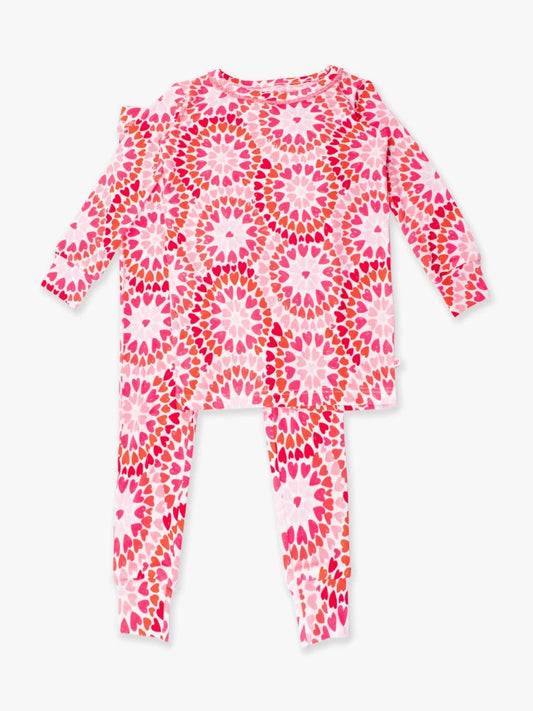 Pink Kaleidoscope Hearts Ruffle Long Sleeve Pajama Set