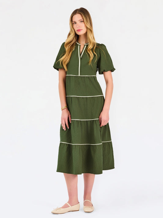 Kinsley Olive Seersucker Midi Dress