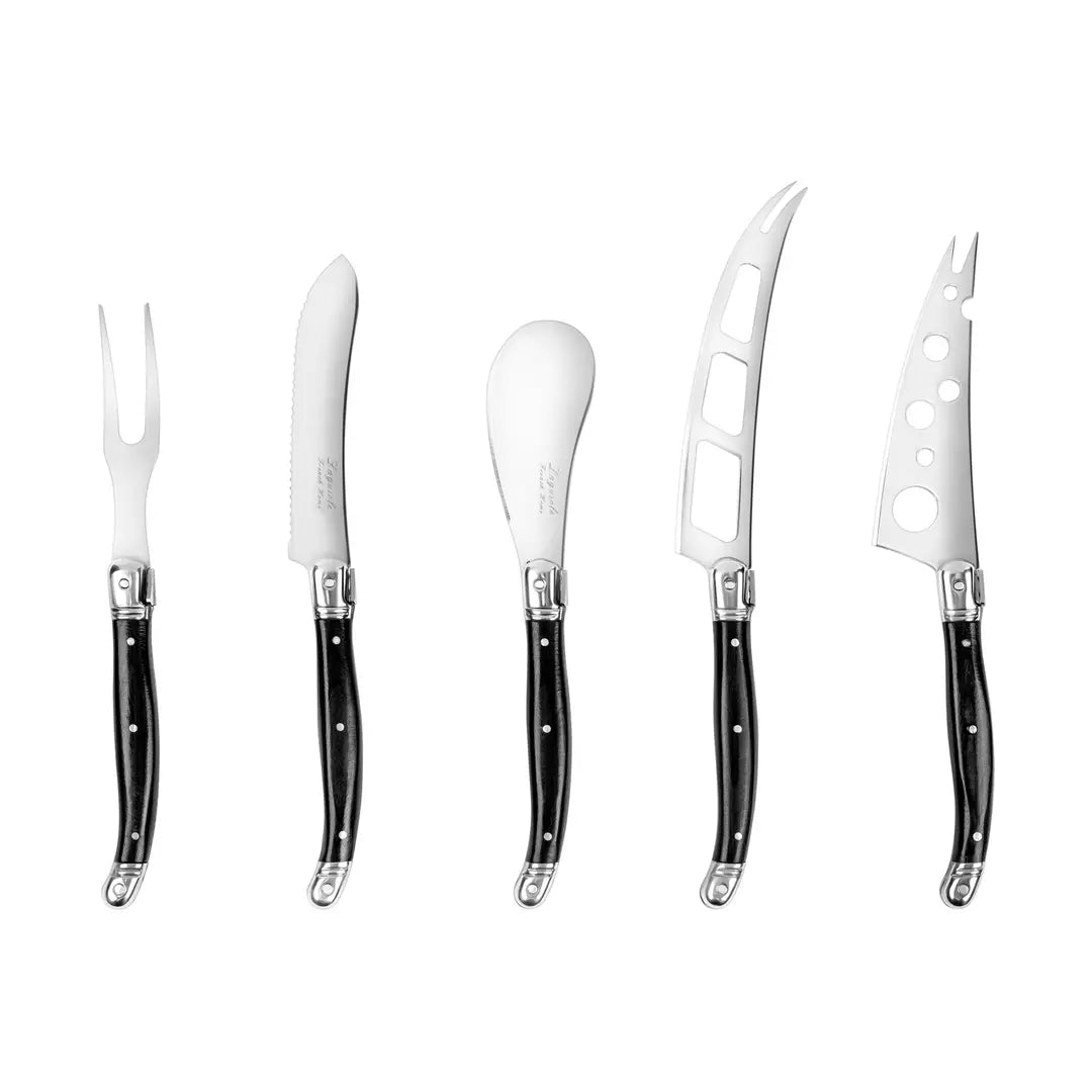 Laguiole 5-Piece Artisan Black Pakkawood Cheese Knife Set