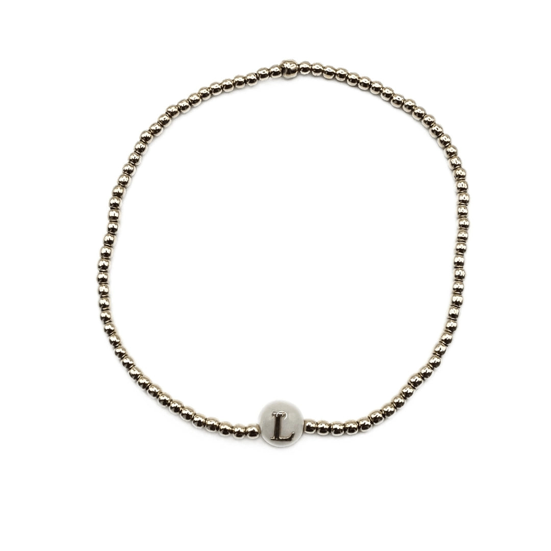 2mm Gold Filled Initial Mother of Pearl Charm Waterproof Bracelet