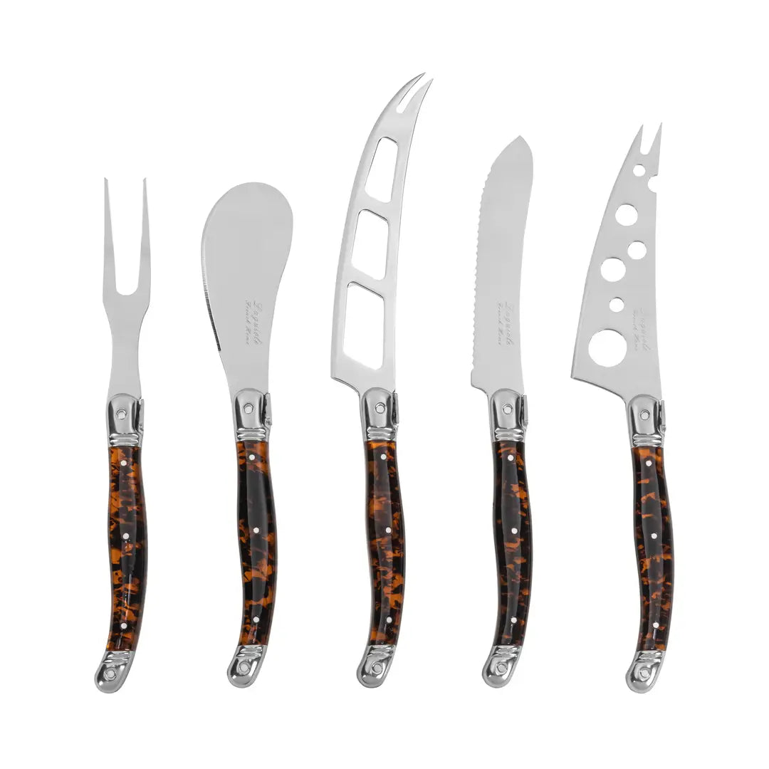 French Home 5-Piece Artisan Laguiole Cheese Knife Set with Tortoise Shell Handles