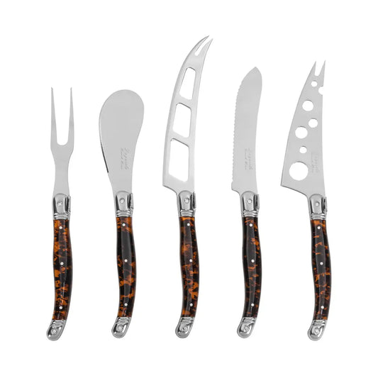 French Home 5-Piece Artisan Laguiole Cheese Knife Set with Tortoise Shell Handles