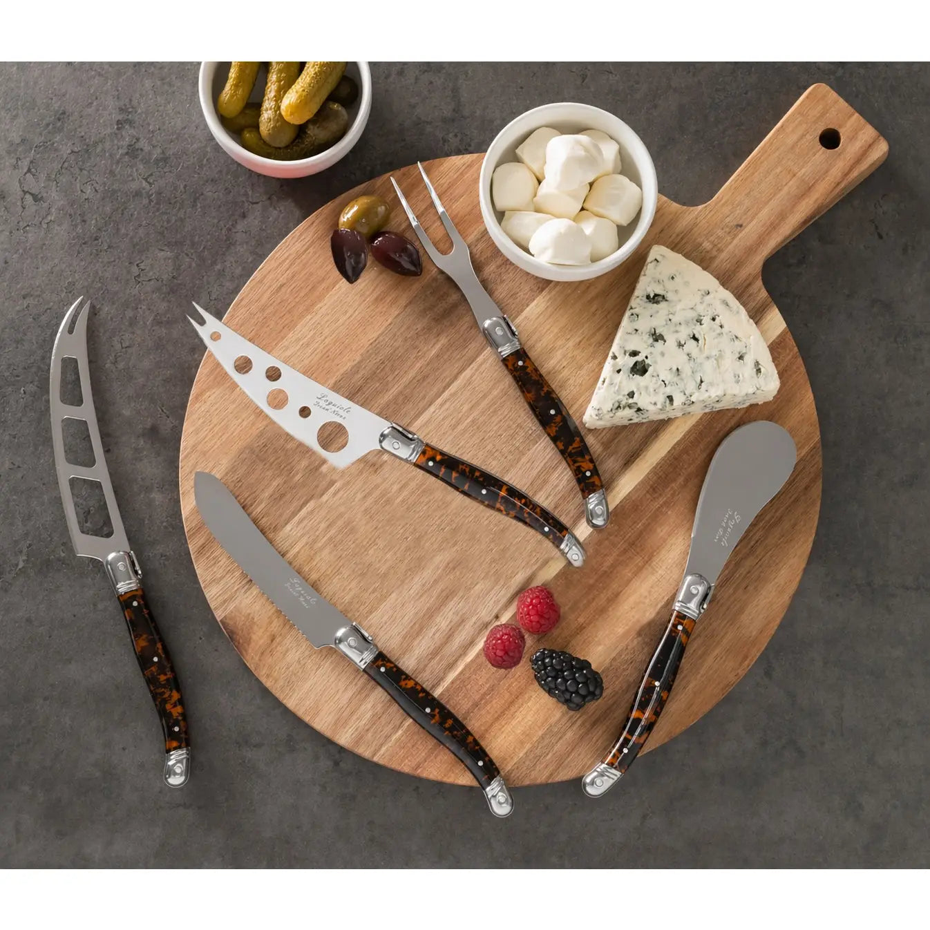 French Home 5-Piece Artisan Laguiole Cheese Knife Set with Tortoise Shell Handles