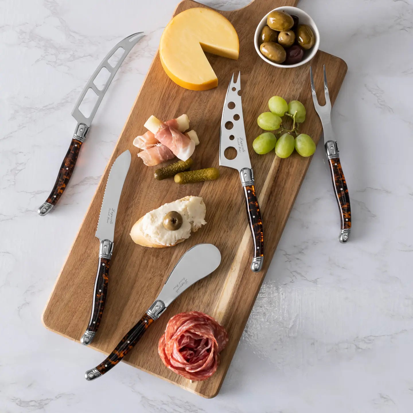 French Home 5-Piece Artisan Laguiole Cheese Knife Set with Tortoise Shell Handles
