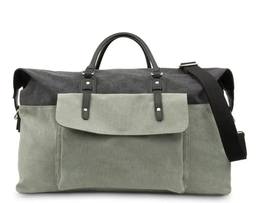 Black & Grey Large Canvas Weekender Travel Bag