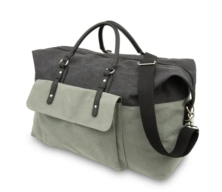 Black & Grey Large Canvas Weekender Travel Bag