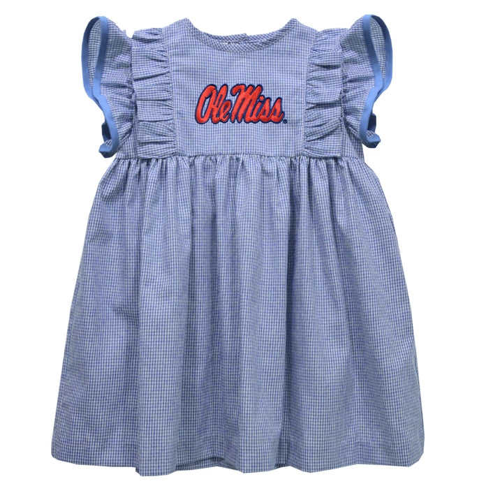 Ole Miss Rebels Embroidered Light Blue Girls Ruffle Dress