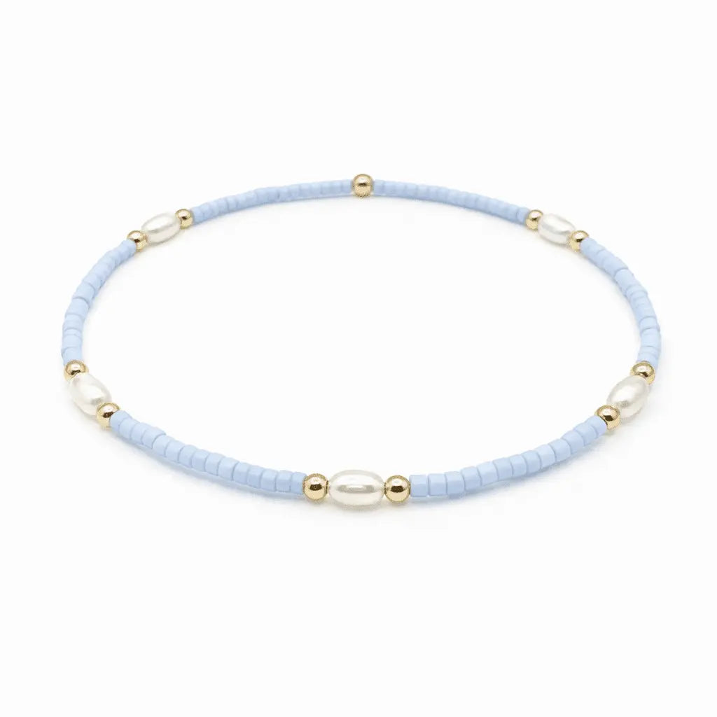 Game Day Pearl Light Blue & Gold-Filled Waterproof Bracelet