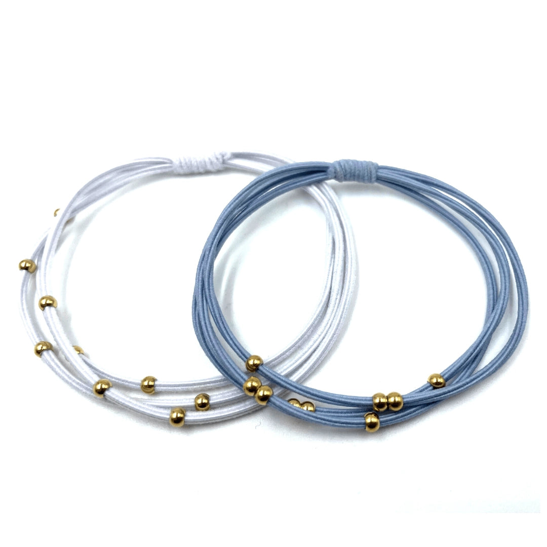 3mm Gold Water Pony Waterproof Bracelet Hair Bands in Light Blue and White