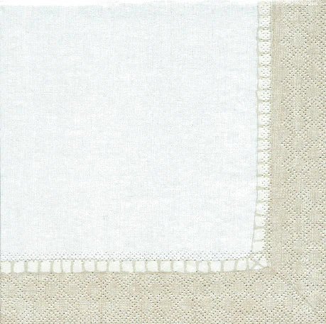Natural Linen Border Cocktail Napkins Box