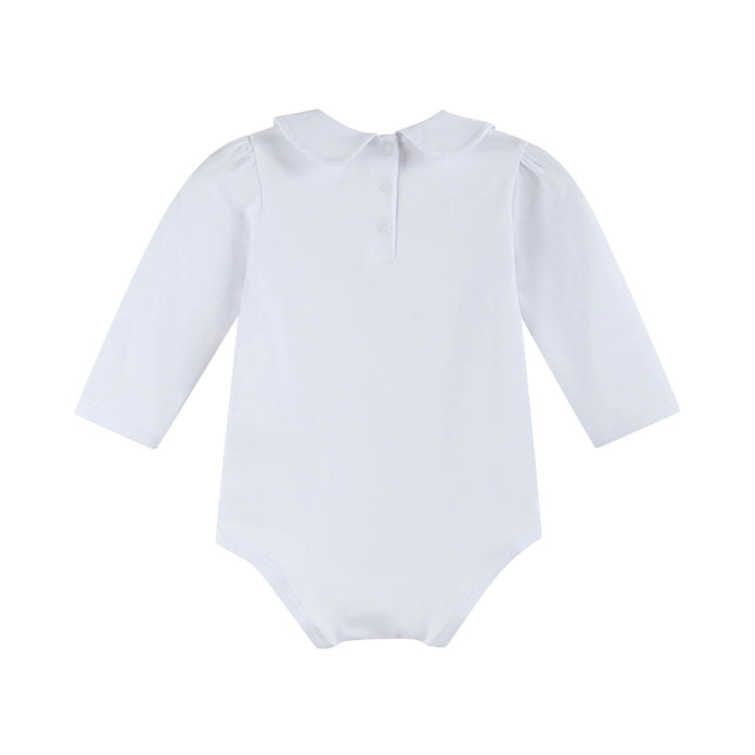 White Collared Unisex Long Sleeve Bodysuit Romper