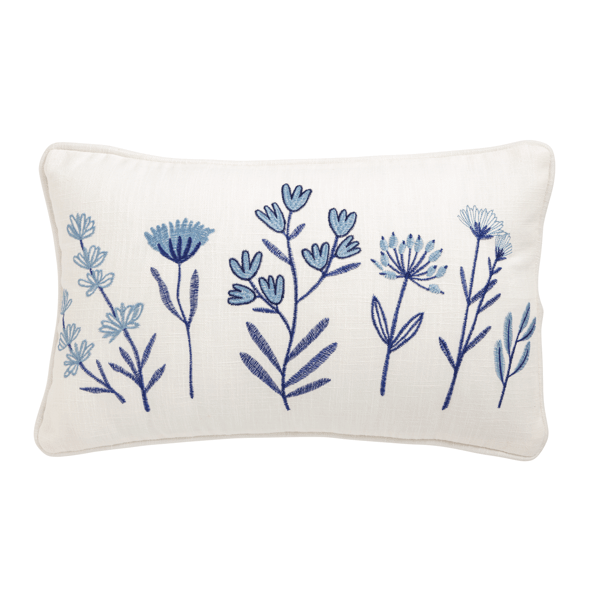 Lumbar Crewel Floral Pillow
