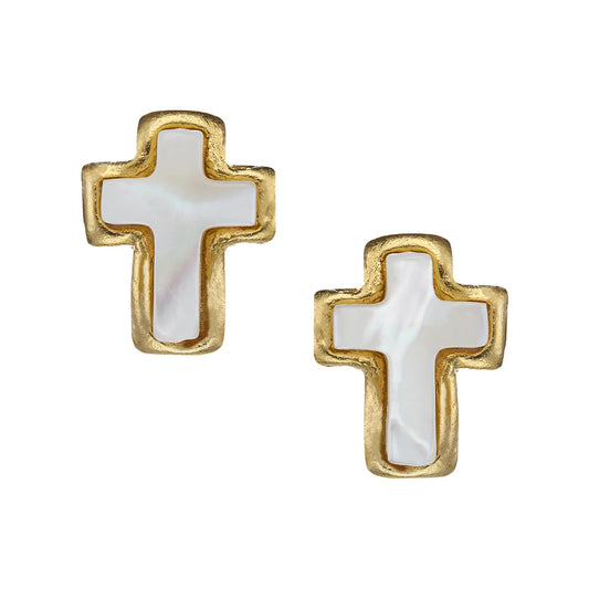 Susan Shaw Small Mother of Pearl Cross Studs