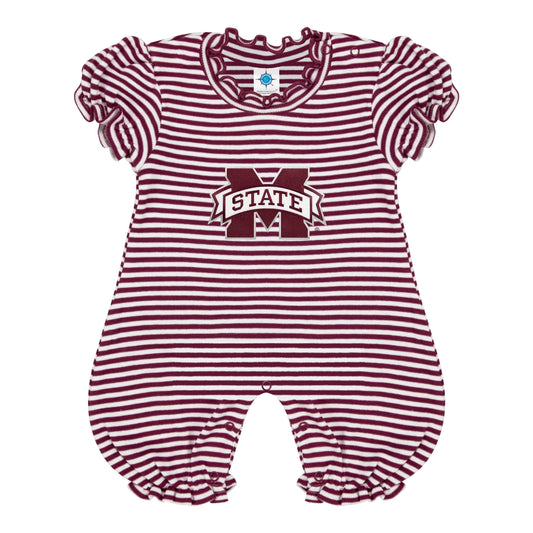 Mississippi State Bulldogs Infant Striped Puff Sleeve Romper