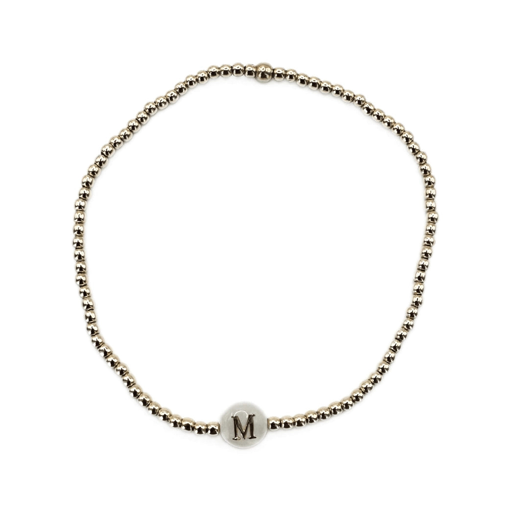 2mm Gold Filled Initial Mother of Pearl Charm Waterproof Bracelet