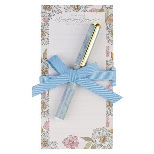 Everything Beautiful Whimsical Blooms Magnetic Notepad and Pen Gift Set