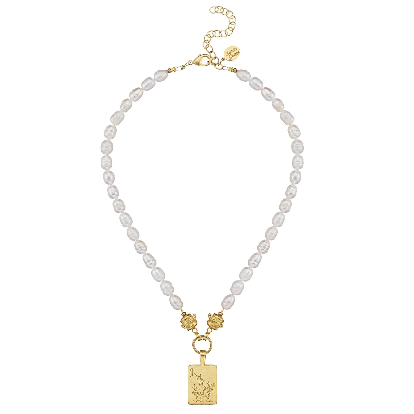 Susan Shaw Bird Bam Mahjong Pearl Necklace