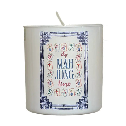Mahjong Time White Glass Candle