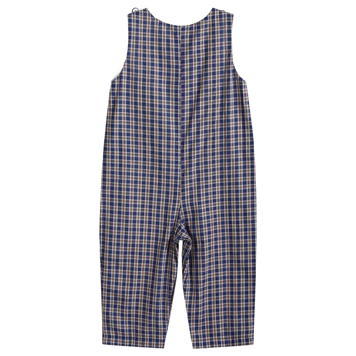 Blue Flannel Plaid Mallard Smocked Overalls