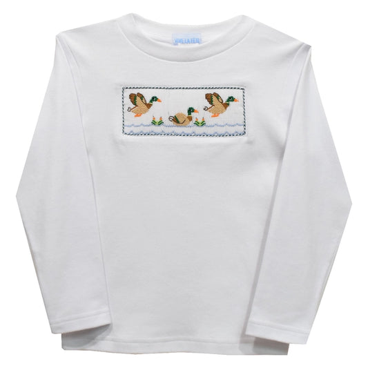 Mallards Ducks Smocked White Knit Long Sleeve Boys T-Shirt