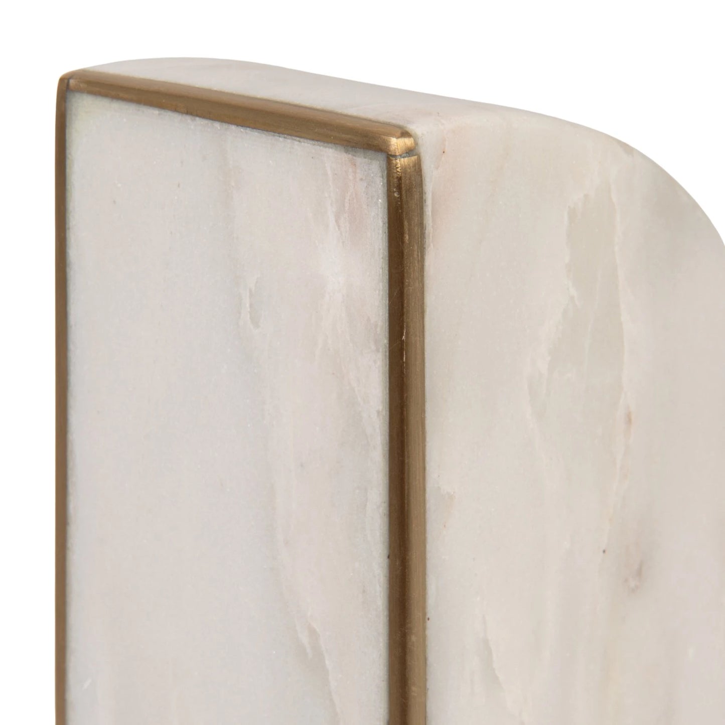 White Marble Bookends with Brass Inlay Set of Two