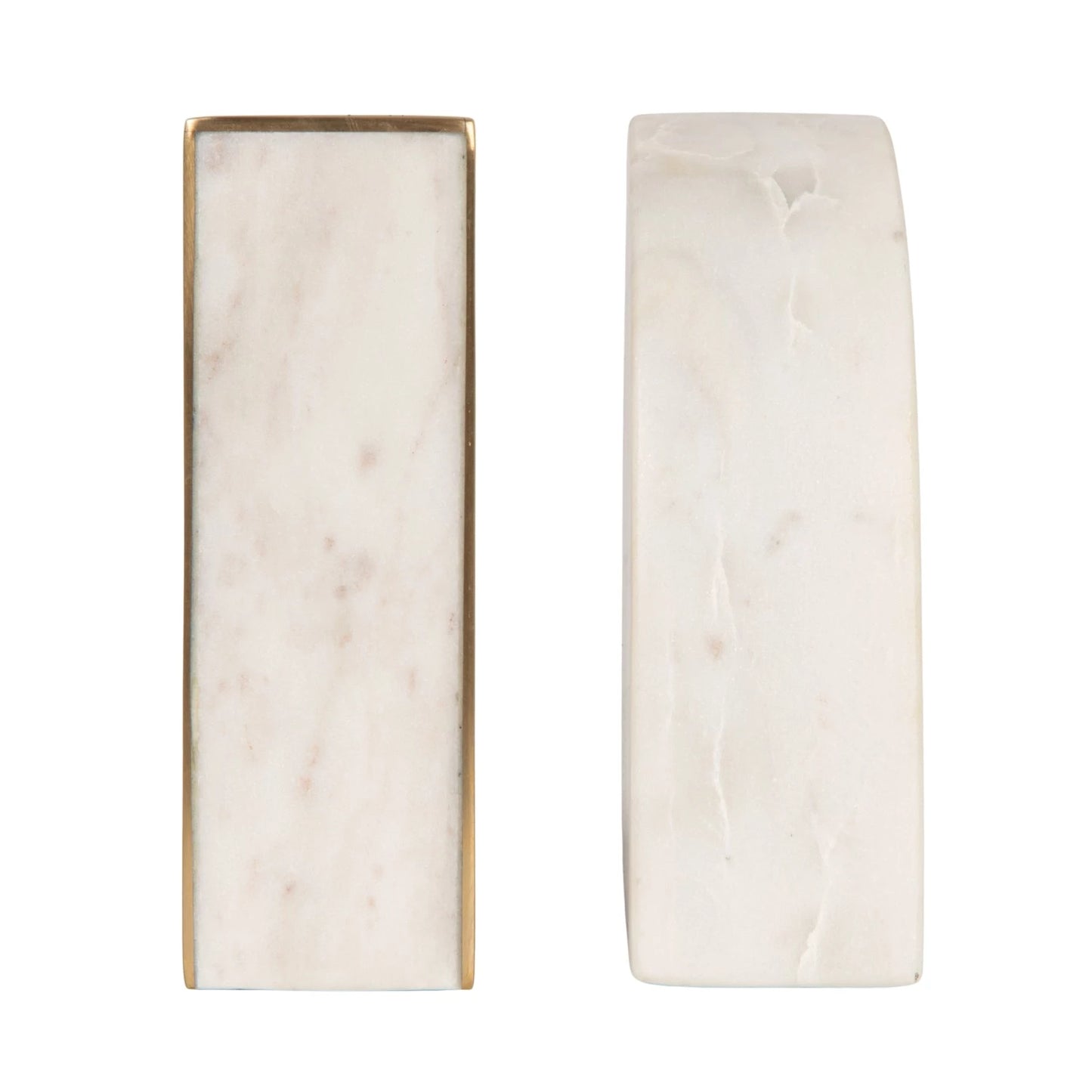 White Marble Bookends with Brass Inlay Set of Two