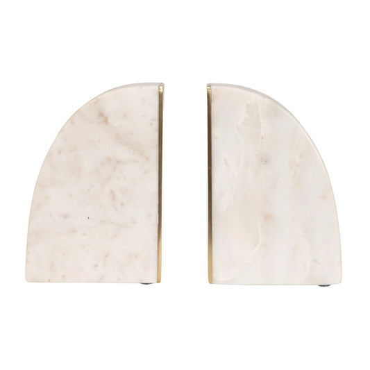 White Marble Bookends with Brass Inlay Set of Two