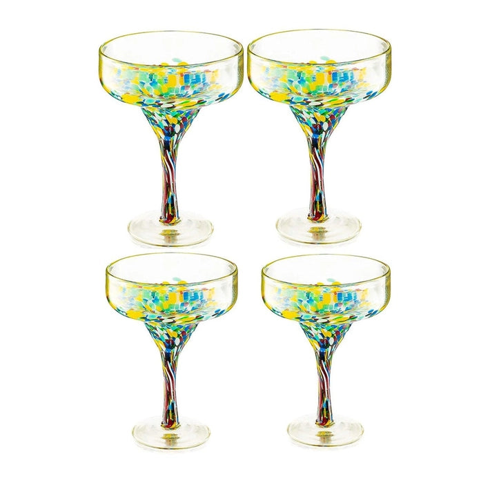 Set of 4 Mexican Design Hand Blown Margarita Glasses