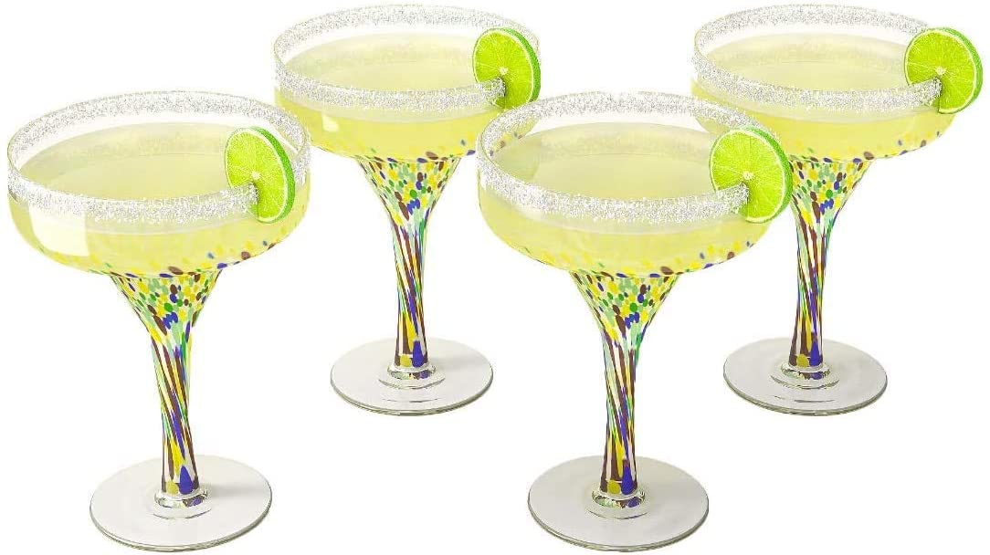 Set of 4 Mexican Design Hand Blown Margarita Glasses