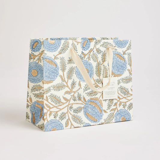 Hand Block Printed Gift Bag - Marigold Glitz Blue Stone