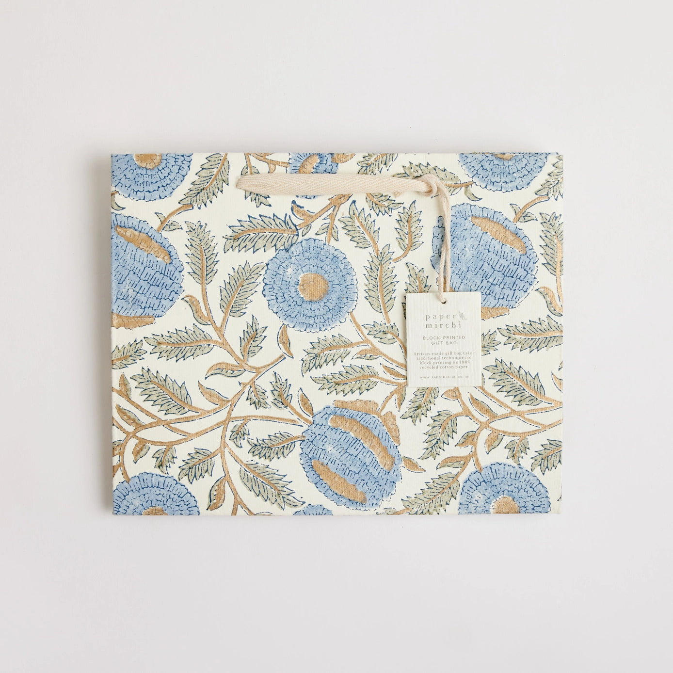 Hand Block Printed Gift Bag - Marigold Glitz Blue Stone