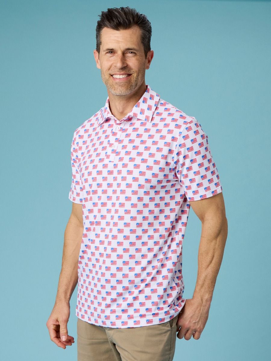 Freedom Flags Men's Knit Short Sleeve Performance Polo