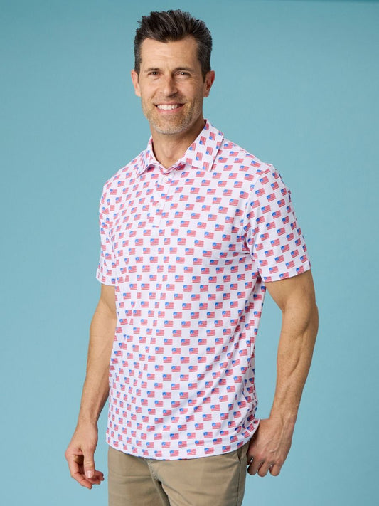 Freedom Flags Men's Knit Short Sleeve Performance Polo
