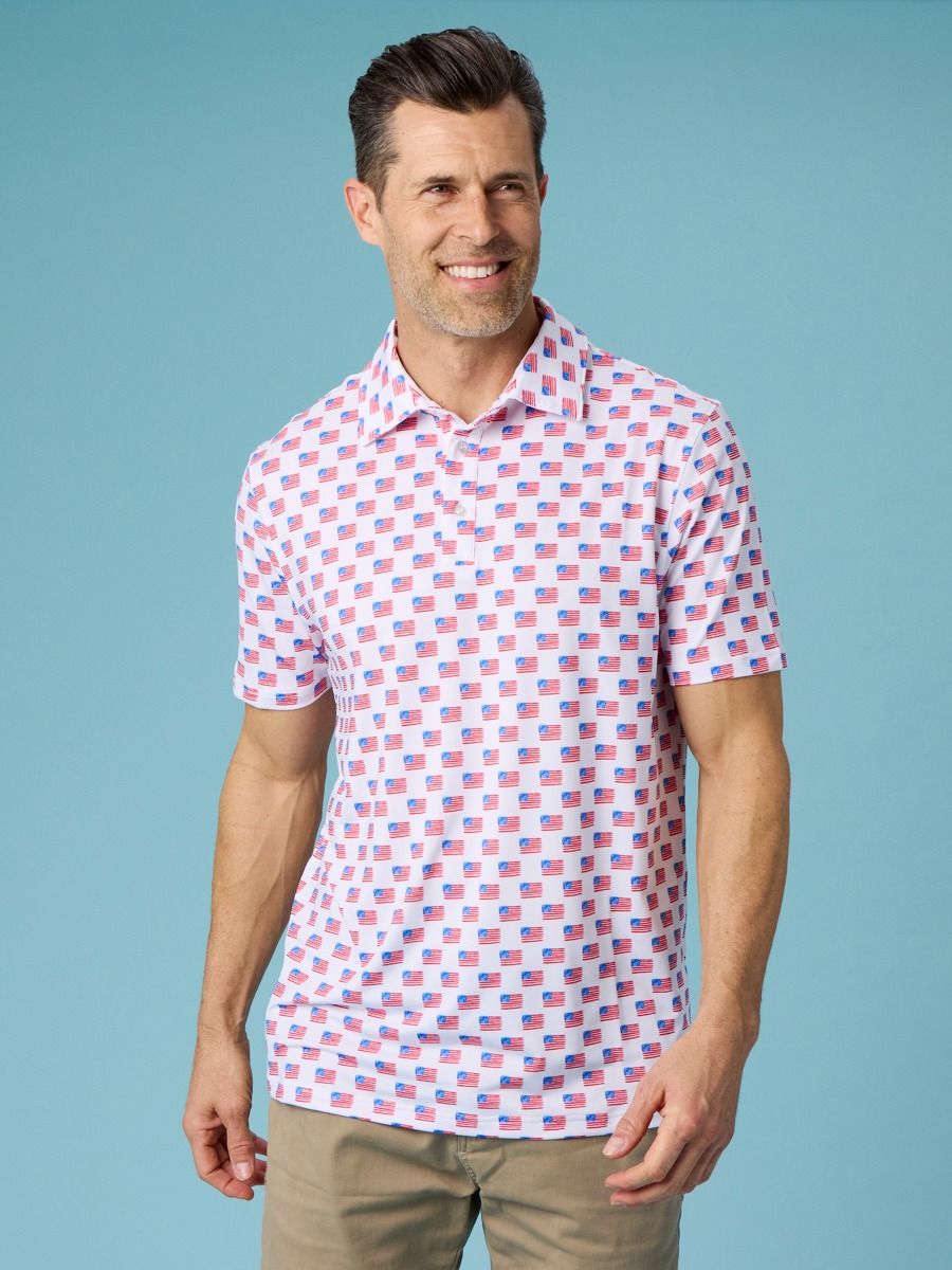 Freedom Flags Men's Knit Short Sleeve Performance Polo