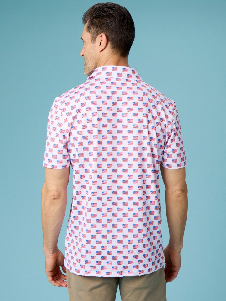Freedom Flags Men's Knit Short Sleeve Performance Polo