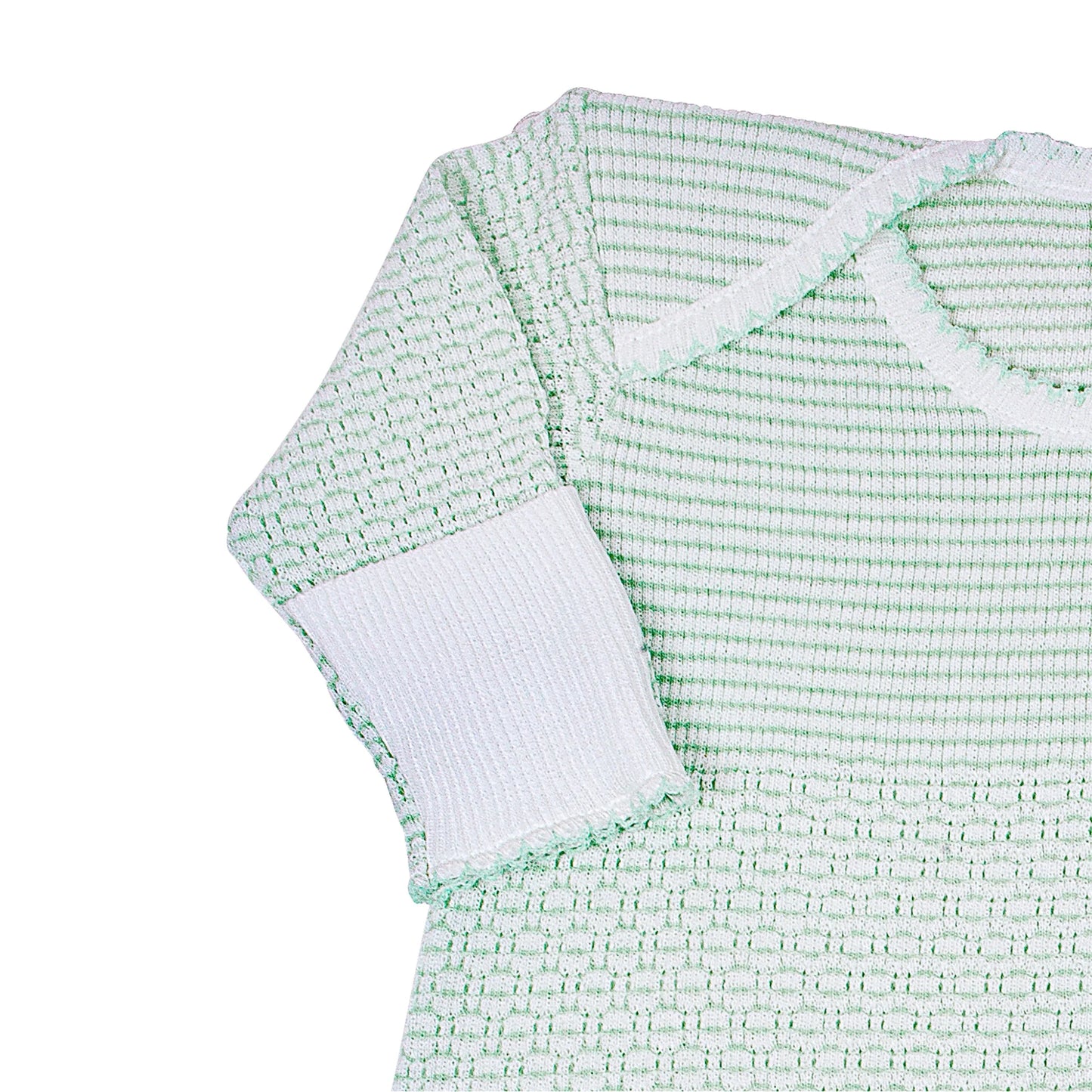 Paty Knit Overlap Shoulder Gown – Mint With Mint Trim and Bow
